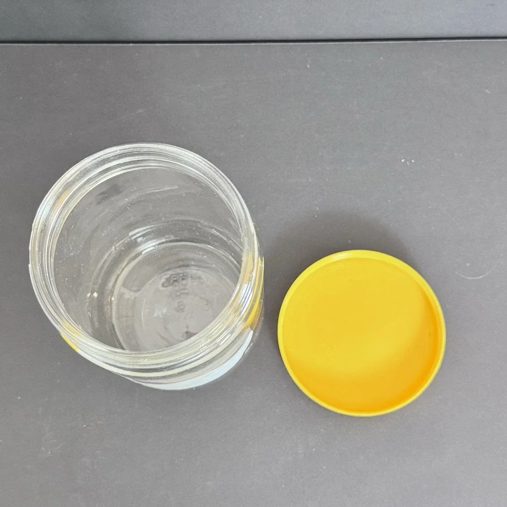 Vintage Clear Glass Jar Canister Duck Theme Print Yellow Lid No‎ Fading No Dmg
